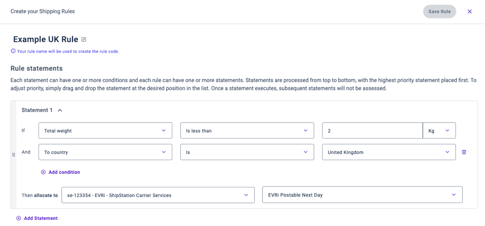 Shipping rule with first rule statement