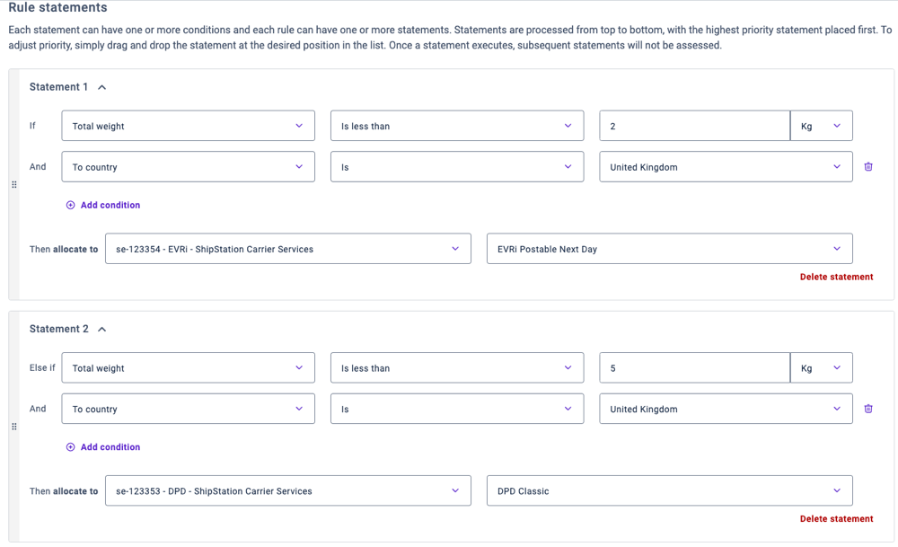 Shipping rule with second rule statement