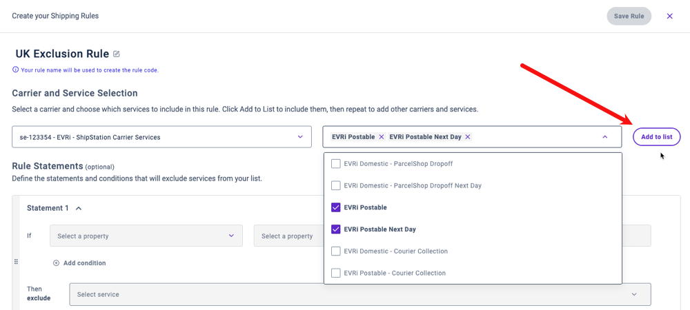 Add services to Service Group shipping rule